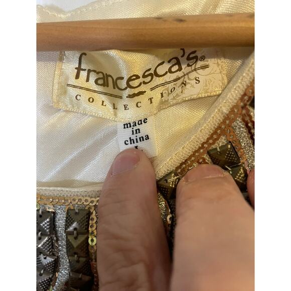 Francesca's Short-Sleeved Beaded Cream Colored Fit & Flare Dress Size Large - Picture 4 of 8